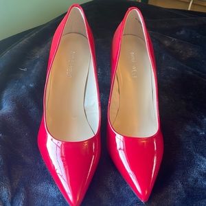 Nine West Red Pumps, Size 8.5, Faux Patent Leather, 4” Heel